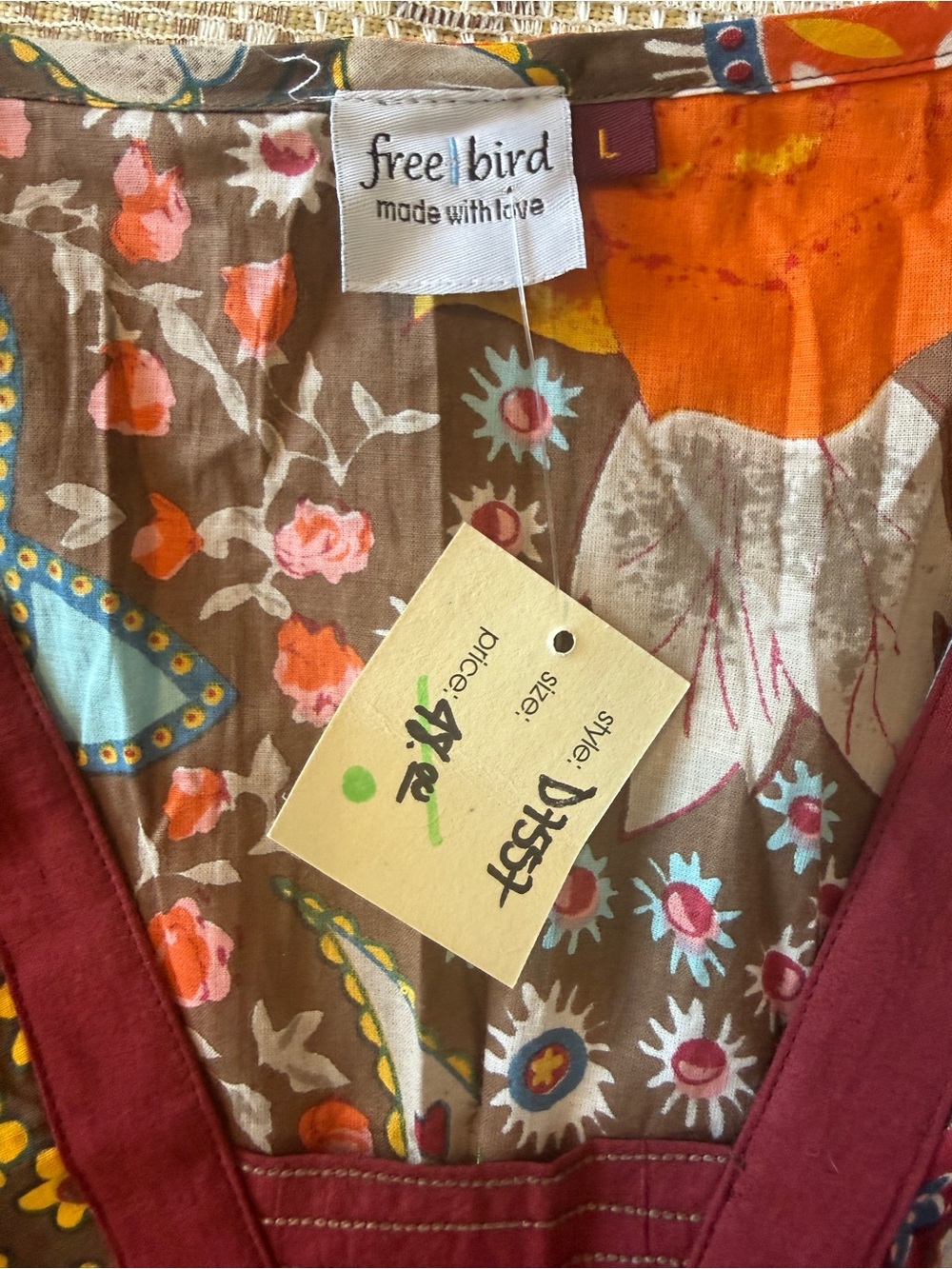 Free Bird Patchwork Boho Tunic Dress – 100% Cotton (Made in India) Floral Large - Picture 7 of 7